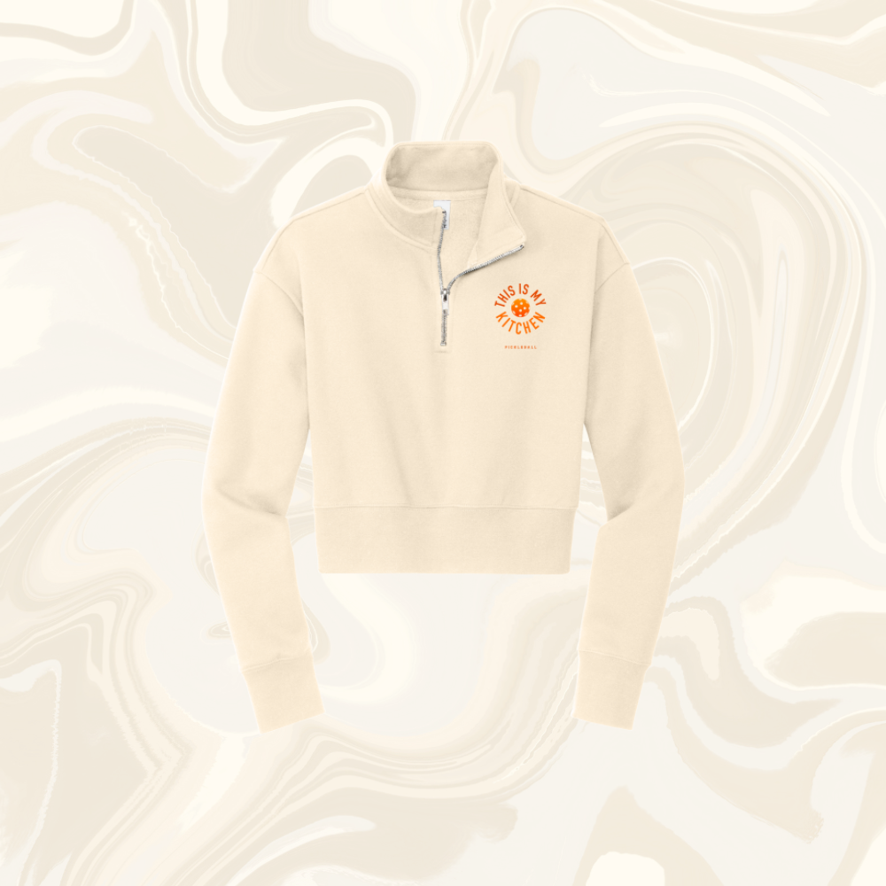 Ladies Cropped 1/4 Zip- Orange Circle Logo