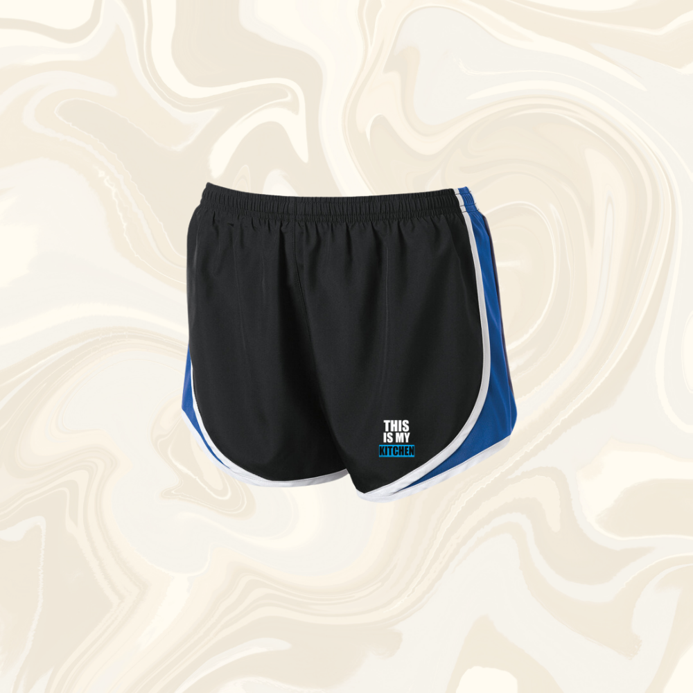 Ladies Blue Wordmark Logo Running Shorts