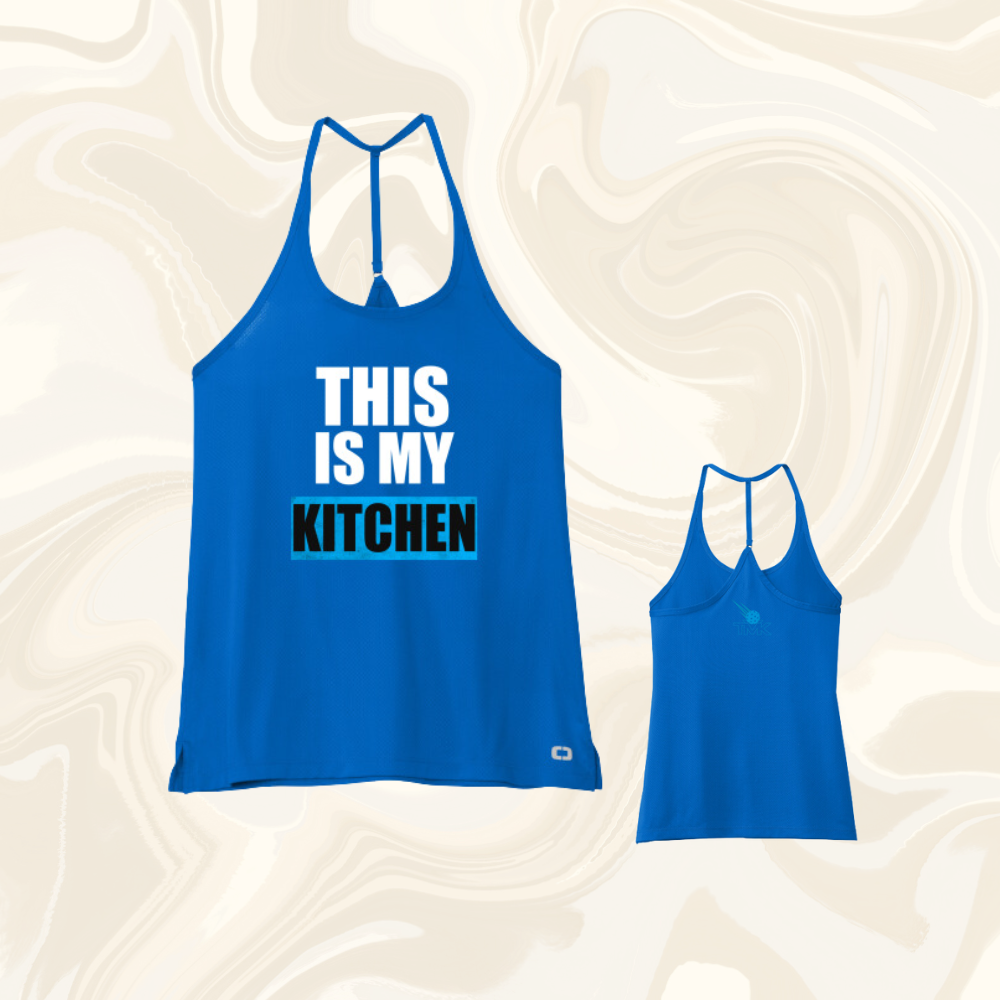Ladies Wordmark Blue Logo Racerback Tank
